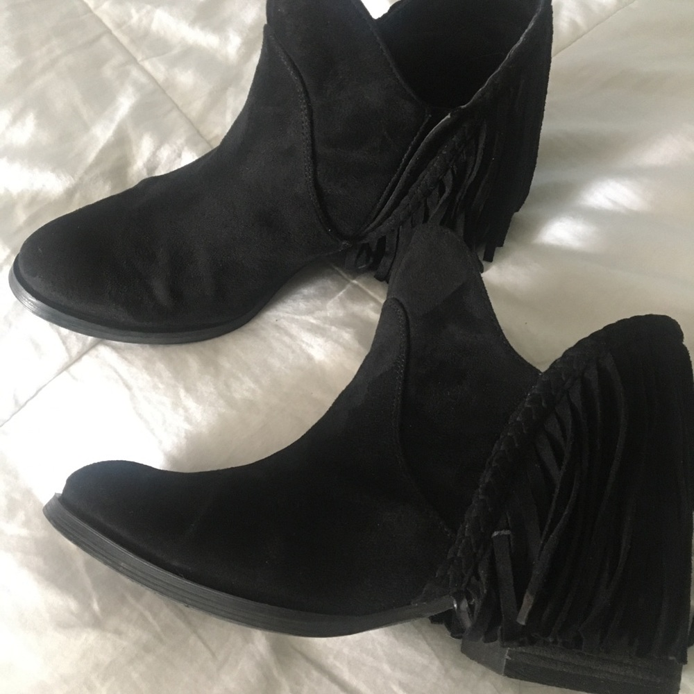 Black Fringe Booties RePosh